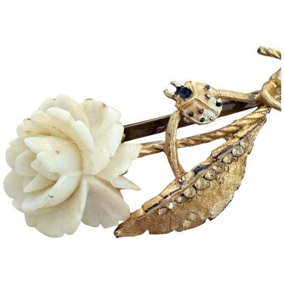 Bridal Ivory Floral Hair Pin Vintage Rose Clip Romantic Botanical Hairpiece - Picture 5 of 5